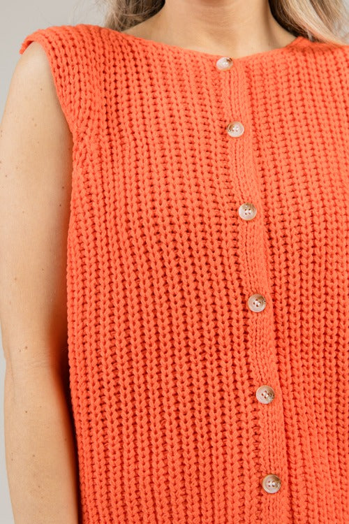Button Up Sweater Tank, Papaya