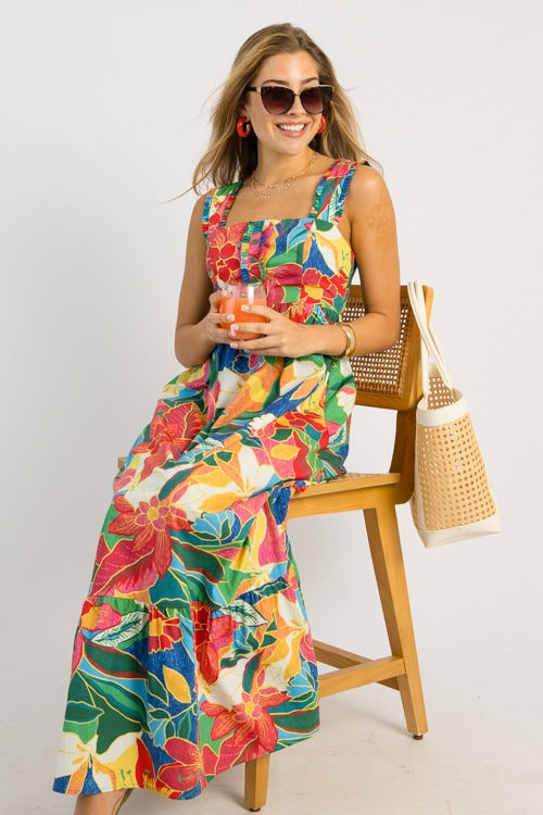 Tropical Paradise Maxi, Red Multi