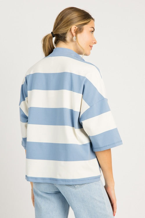 Half Zip Stripe Top, Blue