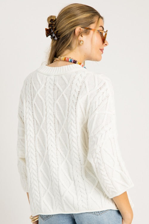 Carissa Cable Sweater, Ivory