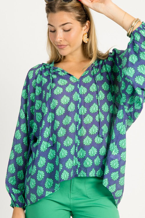 Rana Printed Blouse, Navy Mix