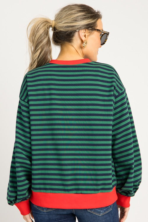 Avery Stripe Sweatshirt, H. Green/Navy