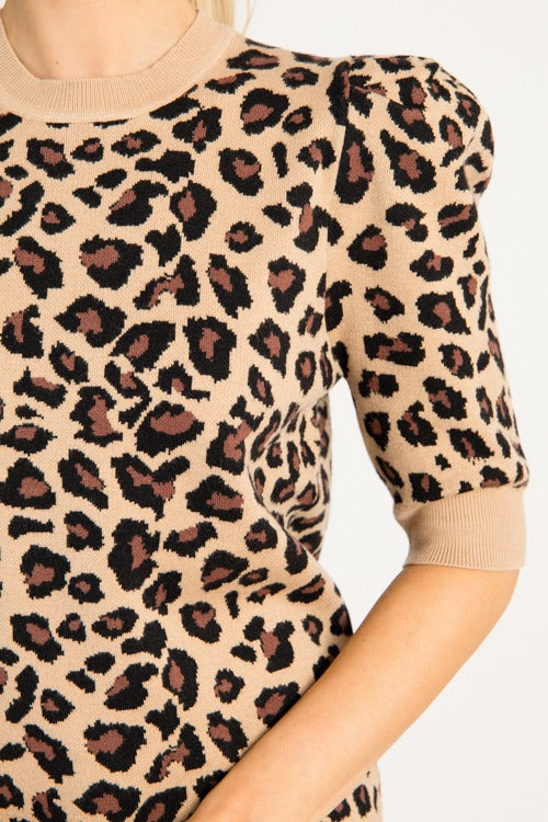 Puff Sleeve Leopard Sweater, Latte