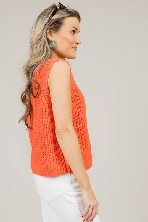 Button Up Sweater Tank, Papaya