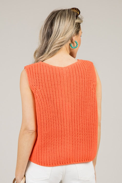 Button Up Sweater Tank, Papaya