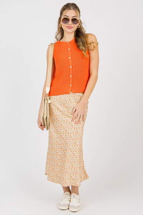 Button Up Sweater Tank, Papaya