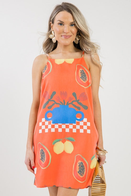 Squeeze The Day Dress, Orange Multi