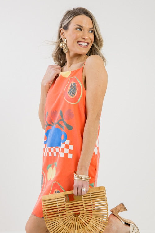 Squeeze The Day Dress, Orange Multi