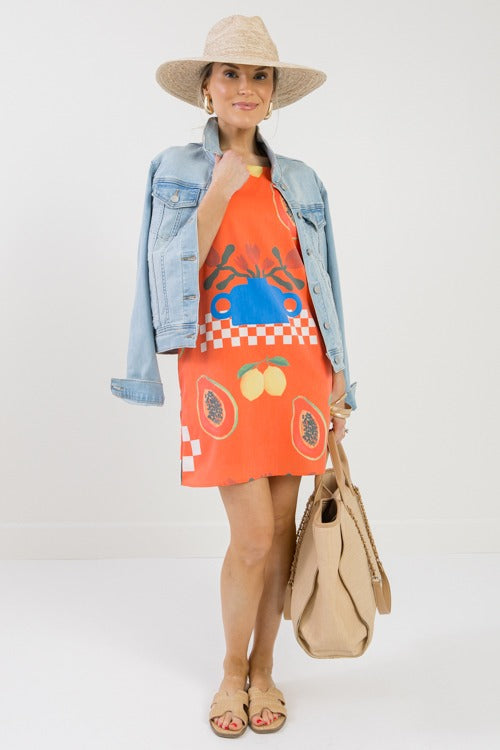 Squeeze The Day Dress, Orange Multi
