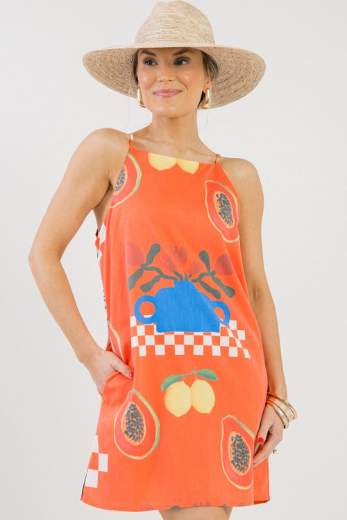 Squeeze The Day Dress, Orange Multi
