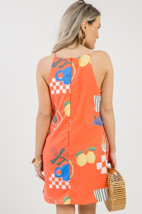 Squeeze The Day Dress, Orange Multi