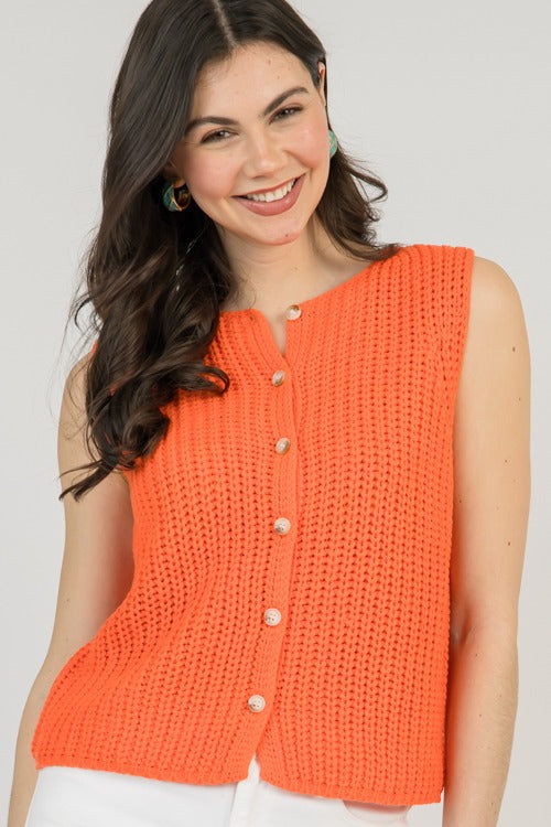 Button Up Sweater Tank, Papaya