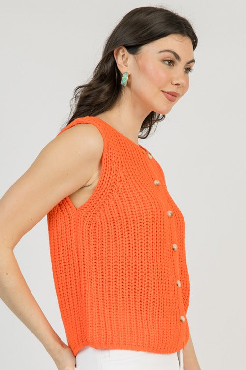 Button Up Sweater Tank, Papaya
