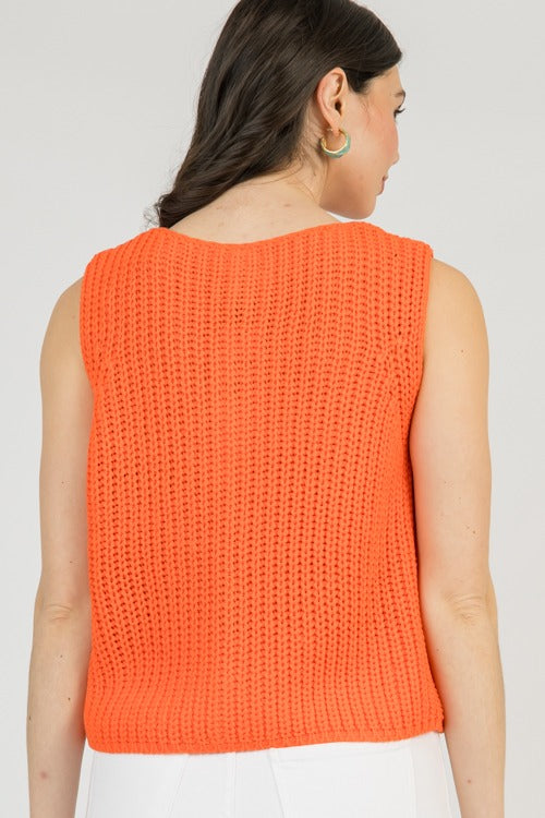 Button Up Sweater Tank, Papaya
