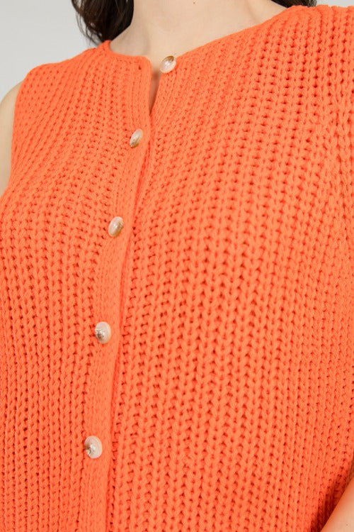 Button Up Sweater Tank, Papaya