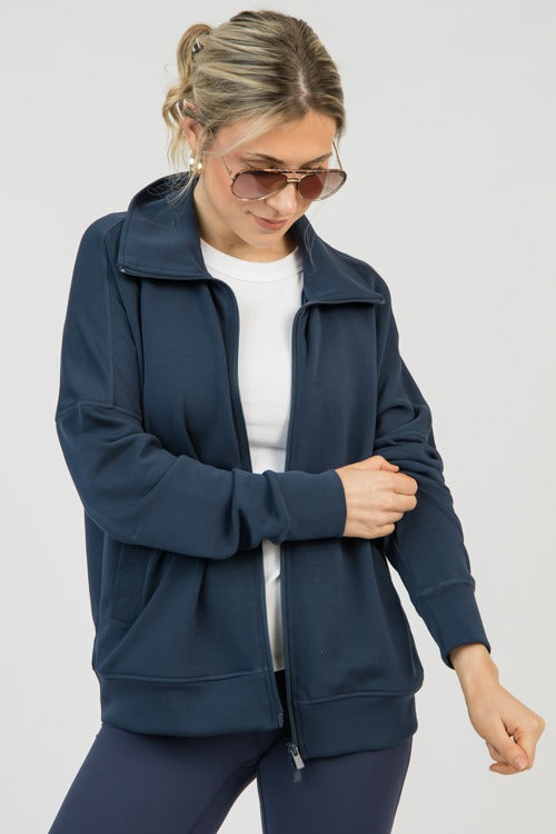 Modal-Blend Zip Jacket, Dk. Navy
