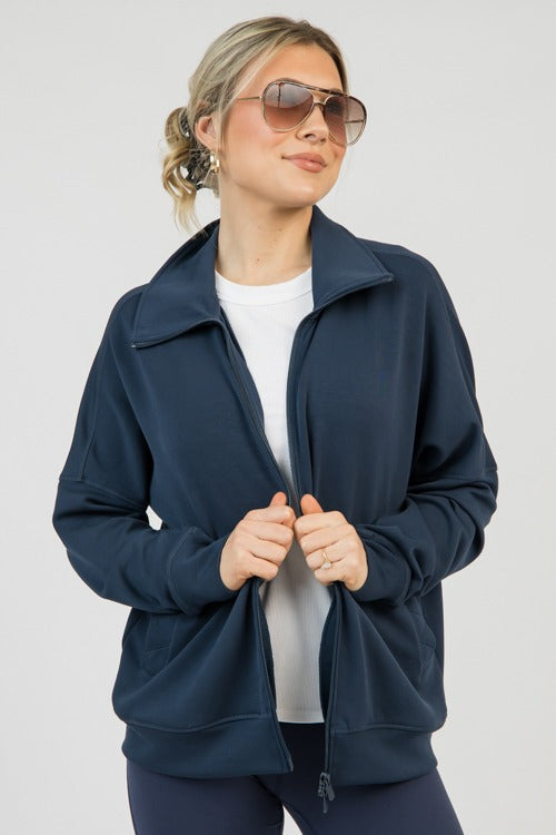 Modal-Blend Zip Jacket, Dk. Navy