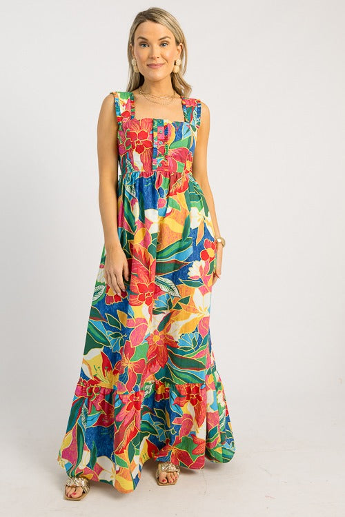 Tropical Paradise Maxi, Red Multi