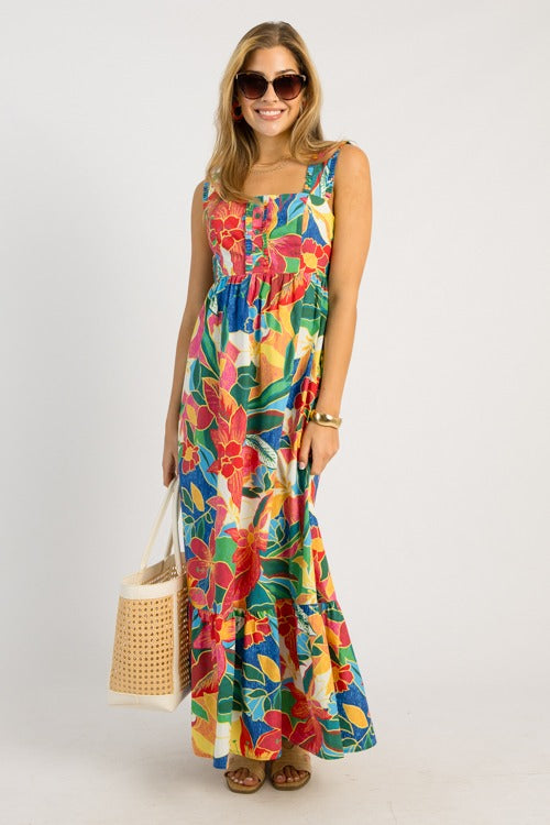 Tropical Paradise Maxi, Red Multi