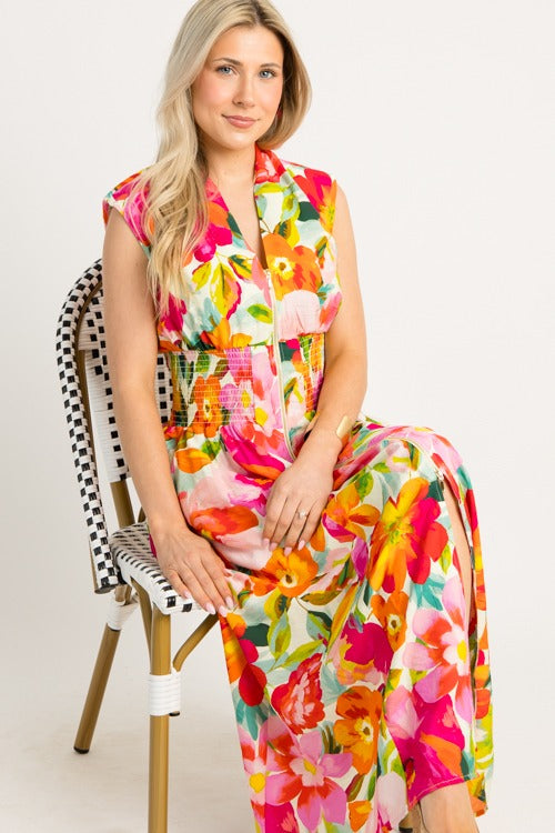 Bold Blooms Zip Maxi, Ivory Multi