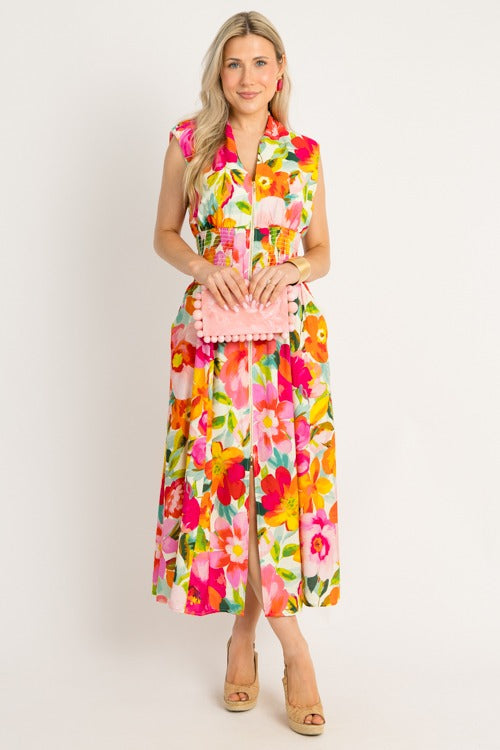 Bold Blooms Zip Maxi, Ivory Multi