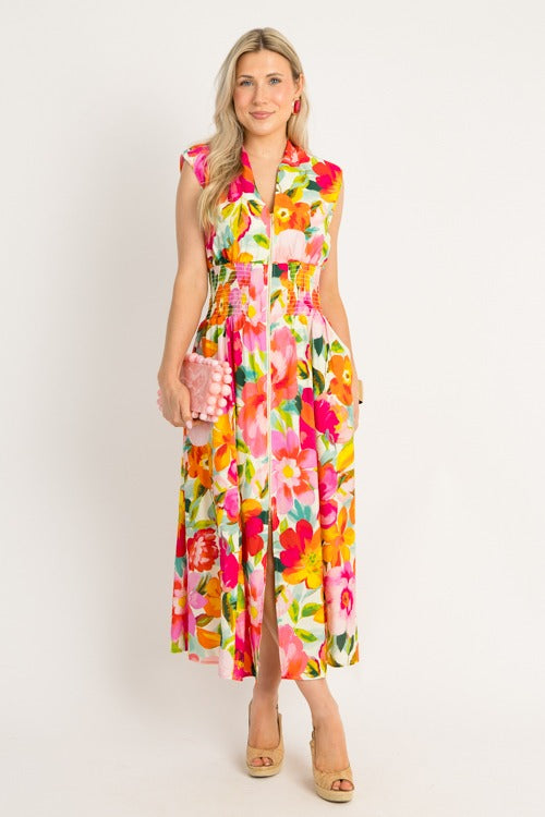 Bold Blooms Zip Maxi, Ivory Multi