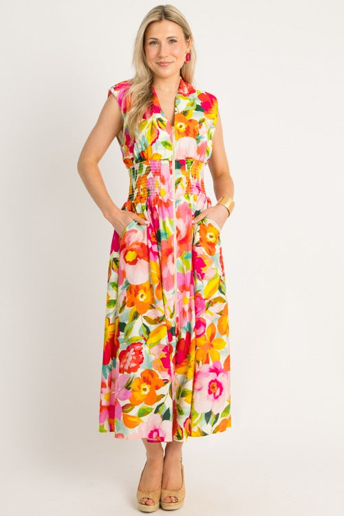 Bold Blooms Zip Maxi, Ivory Multi