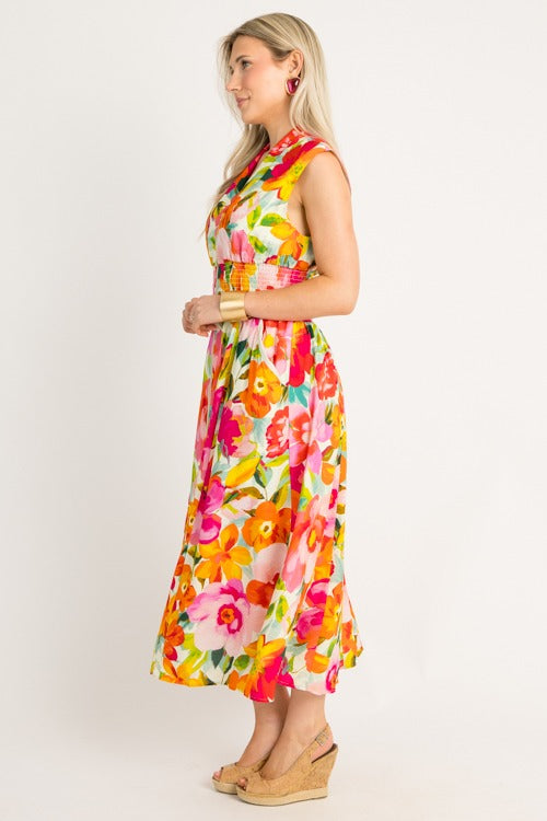 Bold Blooms Zip Maxi, Ivory Multi