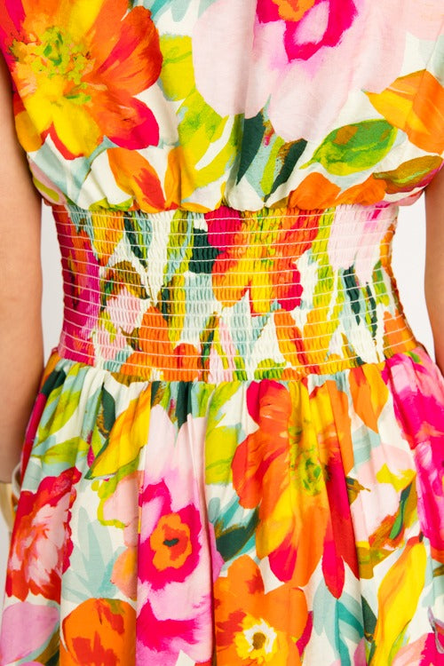 Bold Blooms Zip Maxi, Ivory Multi
