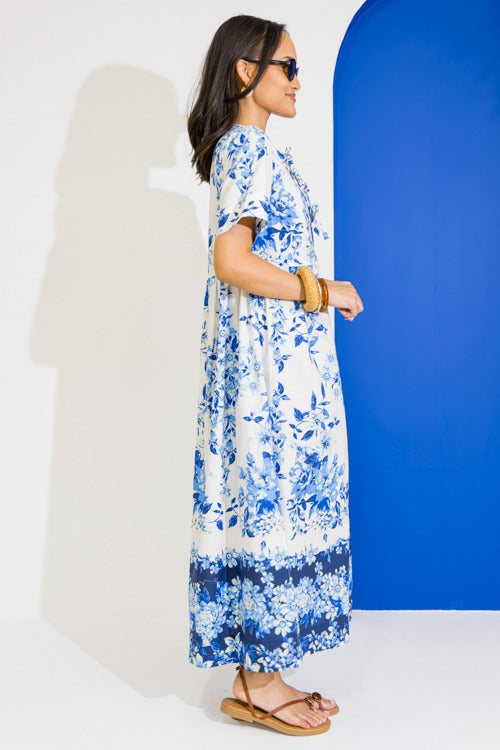 Blue Floral Bow Tie Midi
