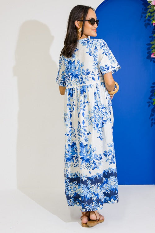 Blue Floral Bow Tie Midi