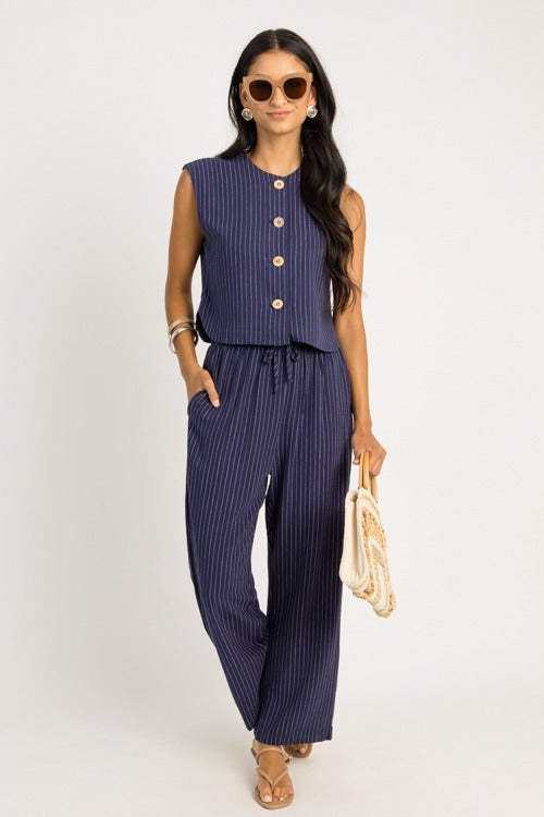 Pinstripe Button Vest, Navy