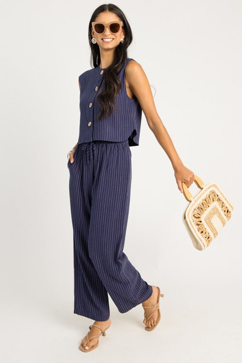 Pinstripe Button Vest, Navy