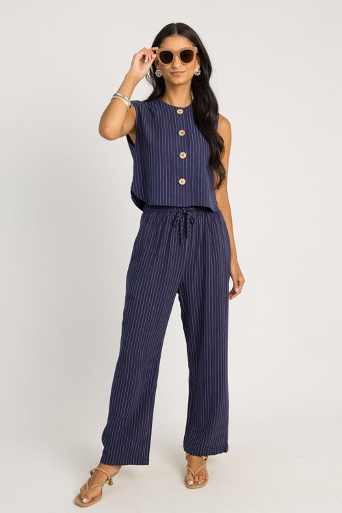 Pinstripe Button Vest, Navy