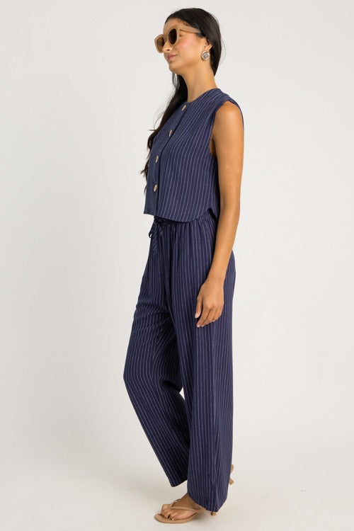 Pinstripe Button Vest, Navy