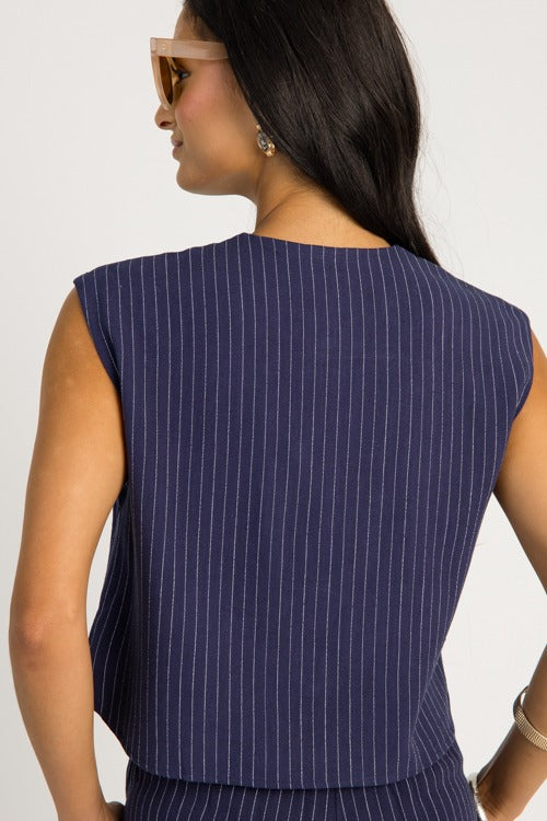 Pinstripe Button Vest, Navy