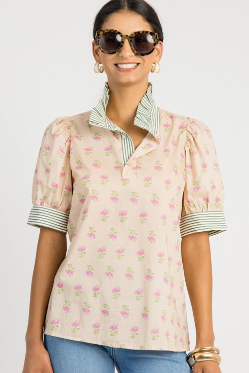 Blooming Trim Top, Ecru