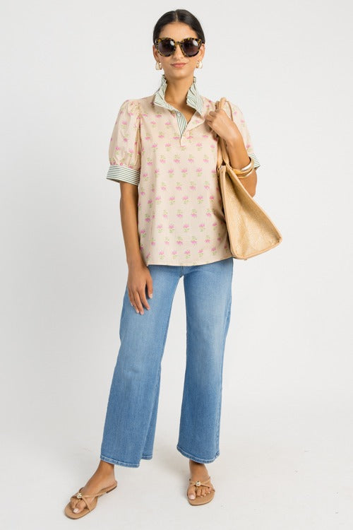 Blooming Trim Top, Ecru
