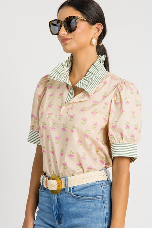 Blooming Trim Top, Ecru