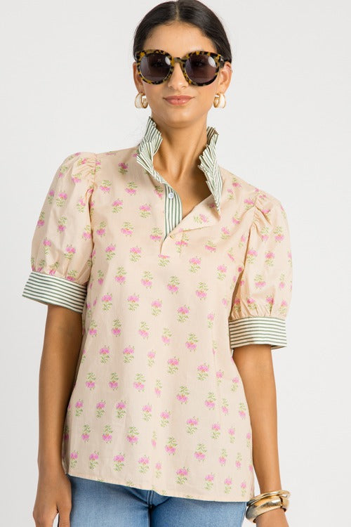 Blooming Trim Top, Ecru