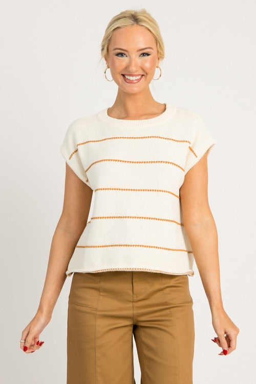 Stitched Stripes Sweater, Cream