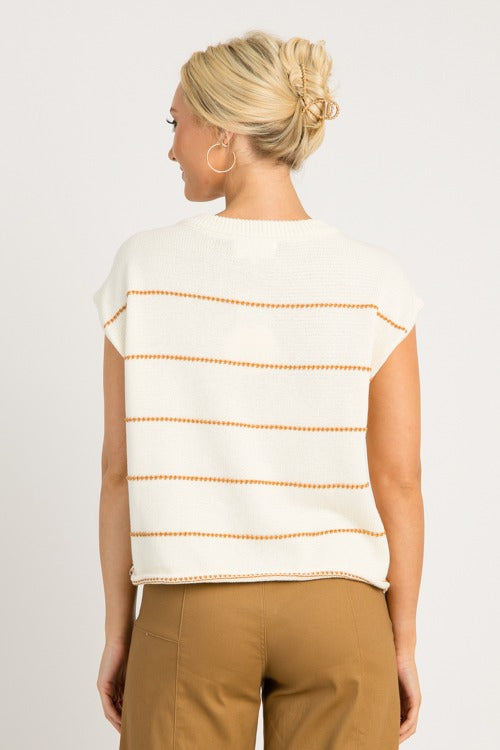 Stitched Stripes Sweater, Cream