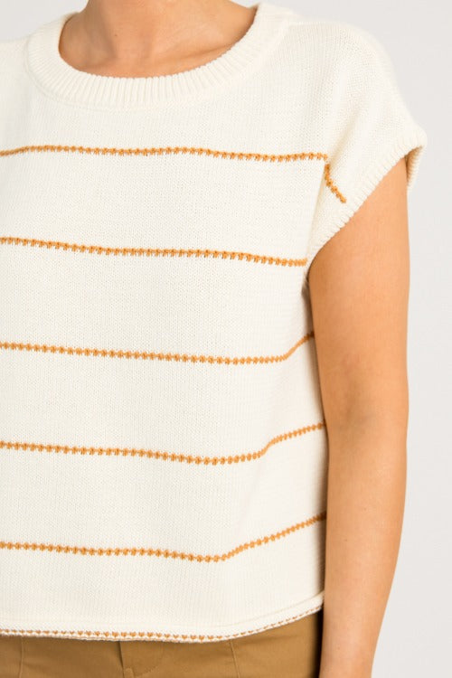 Stitched Stripes Sweater, Cream