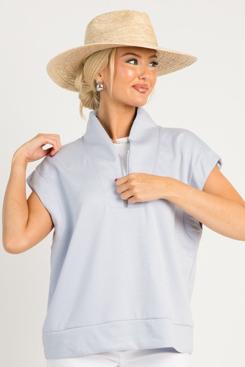 Soft Quarter Zip Pullover, Ice Blue