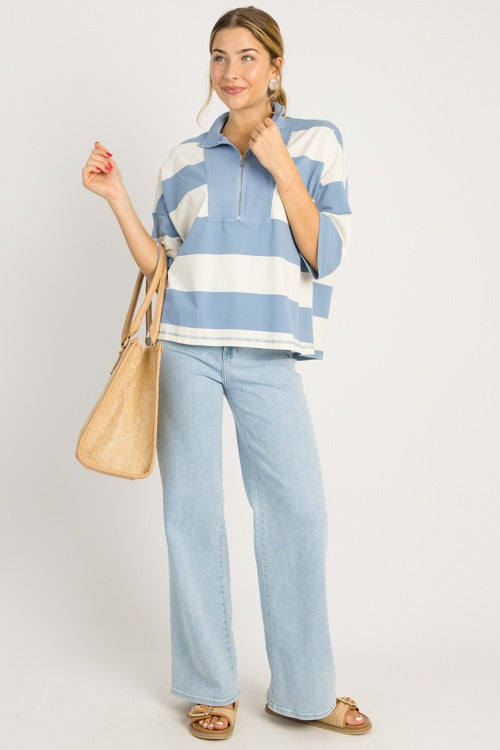 Half Zip Stripe Top, Blue