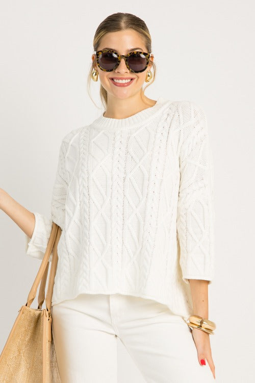 Carissa Cable Sweater, Ivory