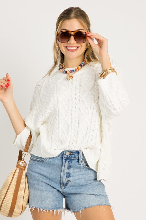 Carissa Cable Sweater, Ivory
