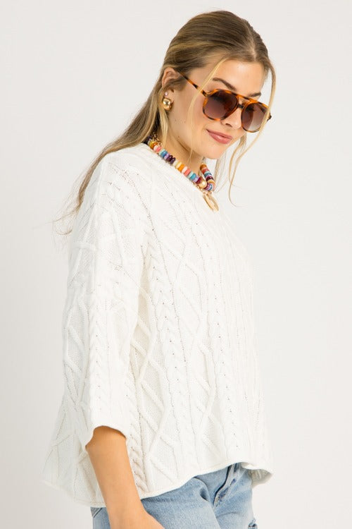 Carissa Cable Sweater, Ivory