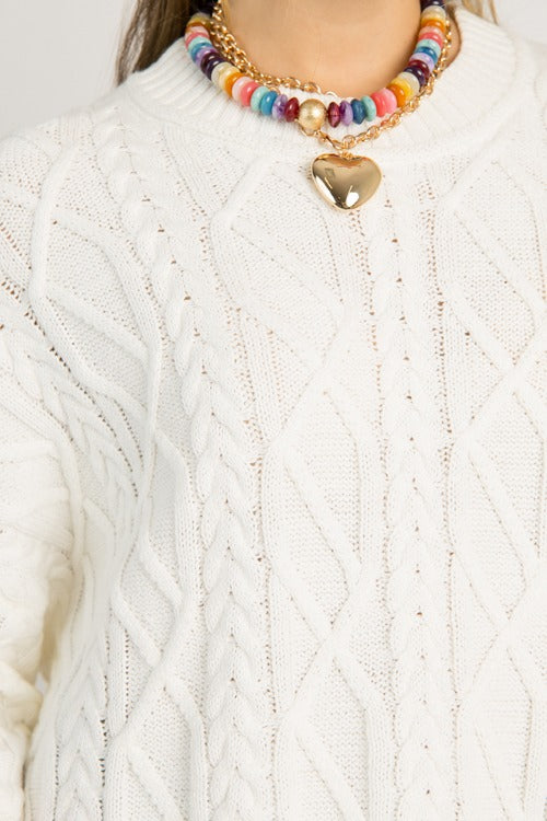 Carissa Cable Sweater, Ivory