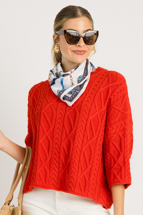 Carissa Cable Sweater, Red
